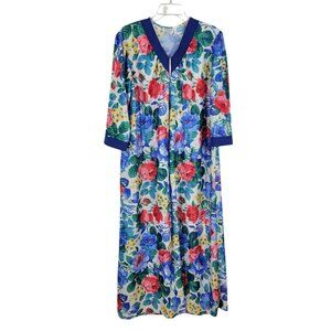VTG Floral Maxi House Dress XL Zip Front Cottagecore Grannycore USA Muumuu